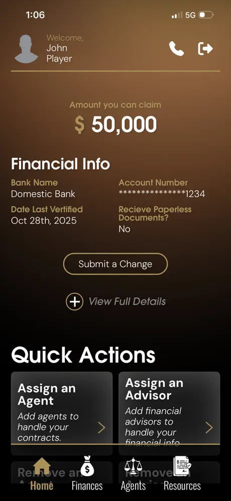 NBPA Portal home screen with group licensing claim amount and financial info