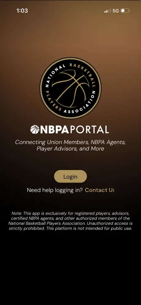 NBPA Portal login screen